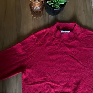 Classic Red Mock Neck 100% Merino Wool Sweater